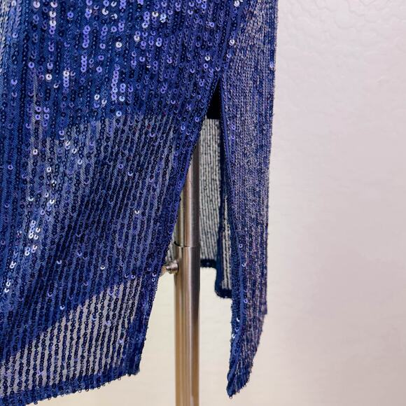 Vince Camuto Slit Pencil Sequin Midi Skirt Blue Cocktail Party Disco Size S NWT - Picture 6 of 11